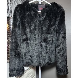 Yoki Black Faux Fur Coat Vegan Long Sleeve Women Sz L Dress Jacket